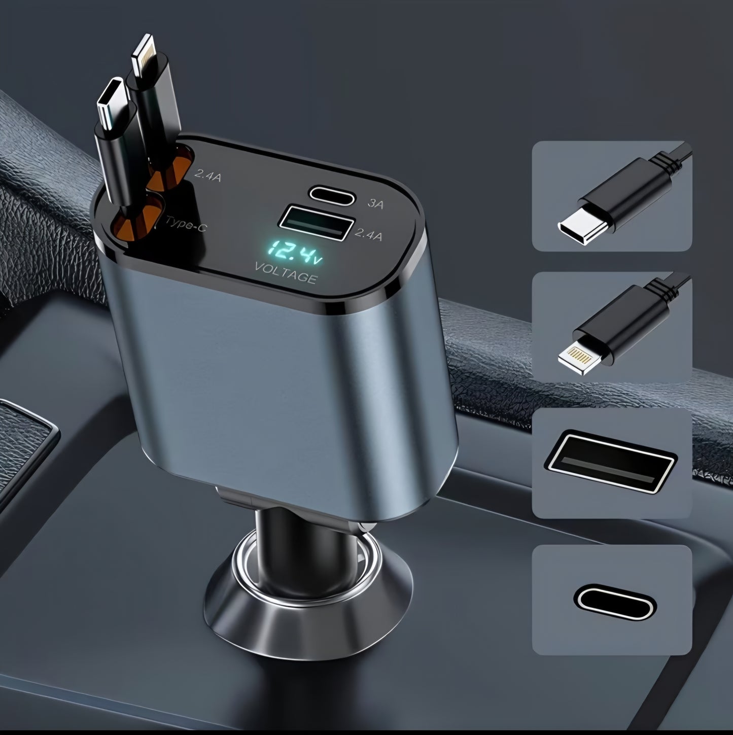 VoltSA ⚡ 120W 4-in-1 Retractable Car Charger™
